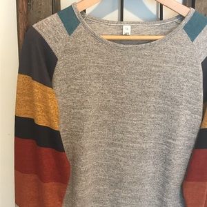 Striped sleeve tunic sweater